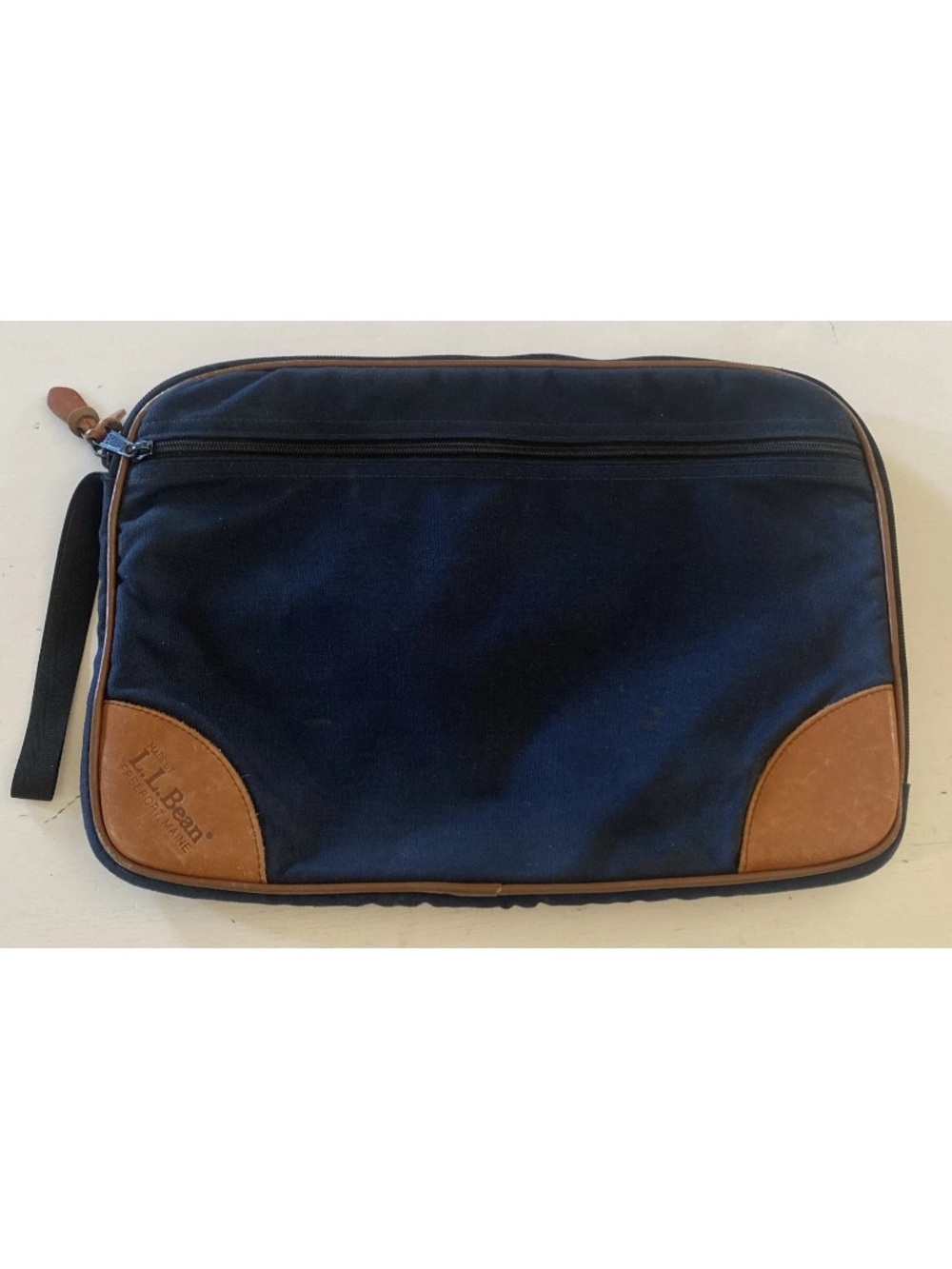 L.L. Bean Navy and Canvas Portfolio/Laptop Case with British Tan Leather Trim - Picture 2 of 13